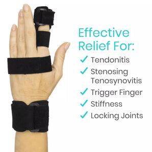 Vive Extended Trigger Finger Splint - Hand and Wrist (Pack of 1) - Black