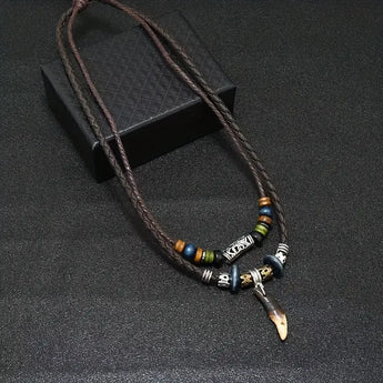 Small Shark Tooth Dual Looped Braided Necklace