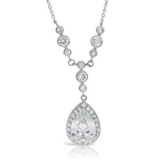 Silver Cubic Zirconia Tear Drop Necklace