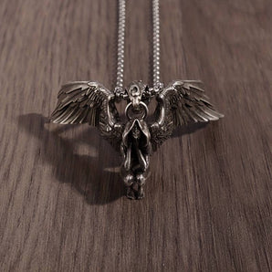 Spread Wings Sitting Angel Pendant Necklace www.urbanpizazz.co.uk