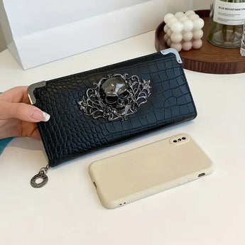 Black Regal Chic Skull and Crocodile Print Purse