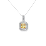 Yellow Topaz Cubic Zirconia Square Halo Pendant Necklace www.urbanpizazz.co.uk