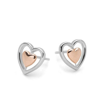 Two Tone Double Heart Silver Earrings www.urbanpizazz.co.uk