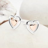 Two Tone Double Heart Silver Earrings www.urbanpizazz.co.uk