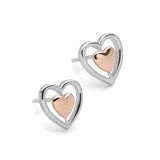 Two Tone Double Heart Silver Earrings www.urbanpizazz.co.uk