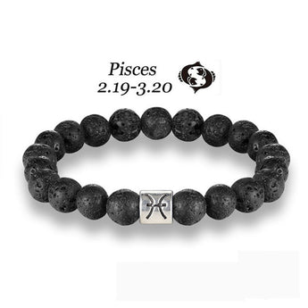 Zodiac Star Sign Bracelet With Lava Rock Beads 