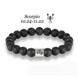 Zodiac Star Sign Bracelet With Lava Rock Beads 