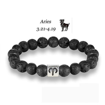 Zodiac Star Sign Bracelet With Lava Rock Beads 