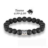 Zodiac Star Sign Bracelet With Lava Rock Beads 