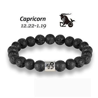 Zodiac Star Sign Bracelet With Lava Rock Beads