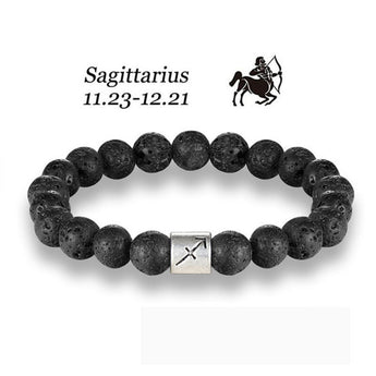 Zodiac Star Sign Bracelet With Lava Rock Beads 