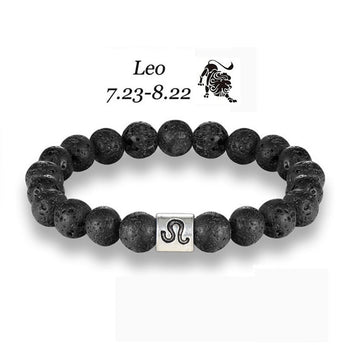 Zodiac Star Sign Bracelet With Lava Rock Beads 